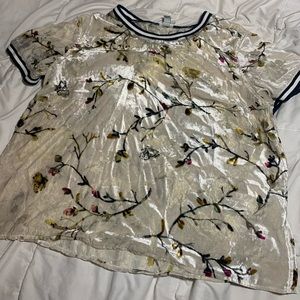 Sheer and velvet garden top with sporty detail